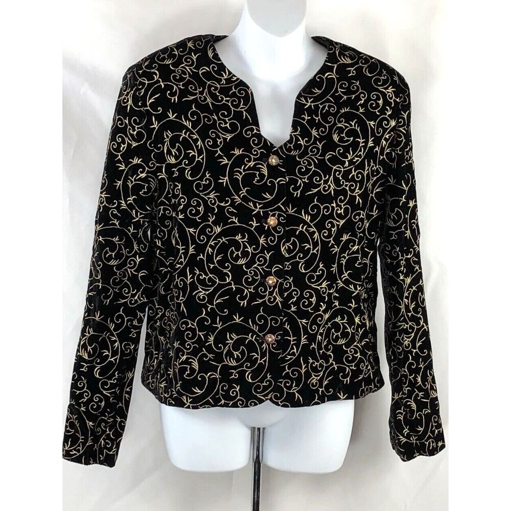 Norton McNaughton Velvet Jacket Blazer 12 Gold/BIK Embroidered Jewel Button
